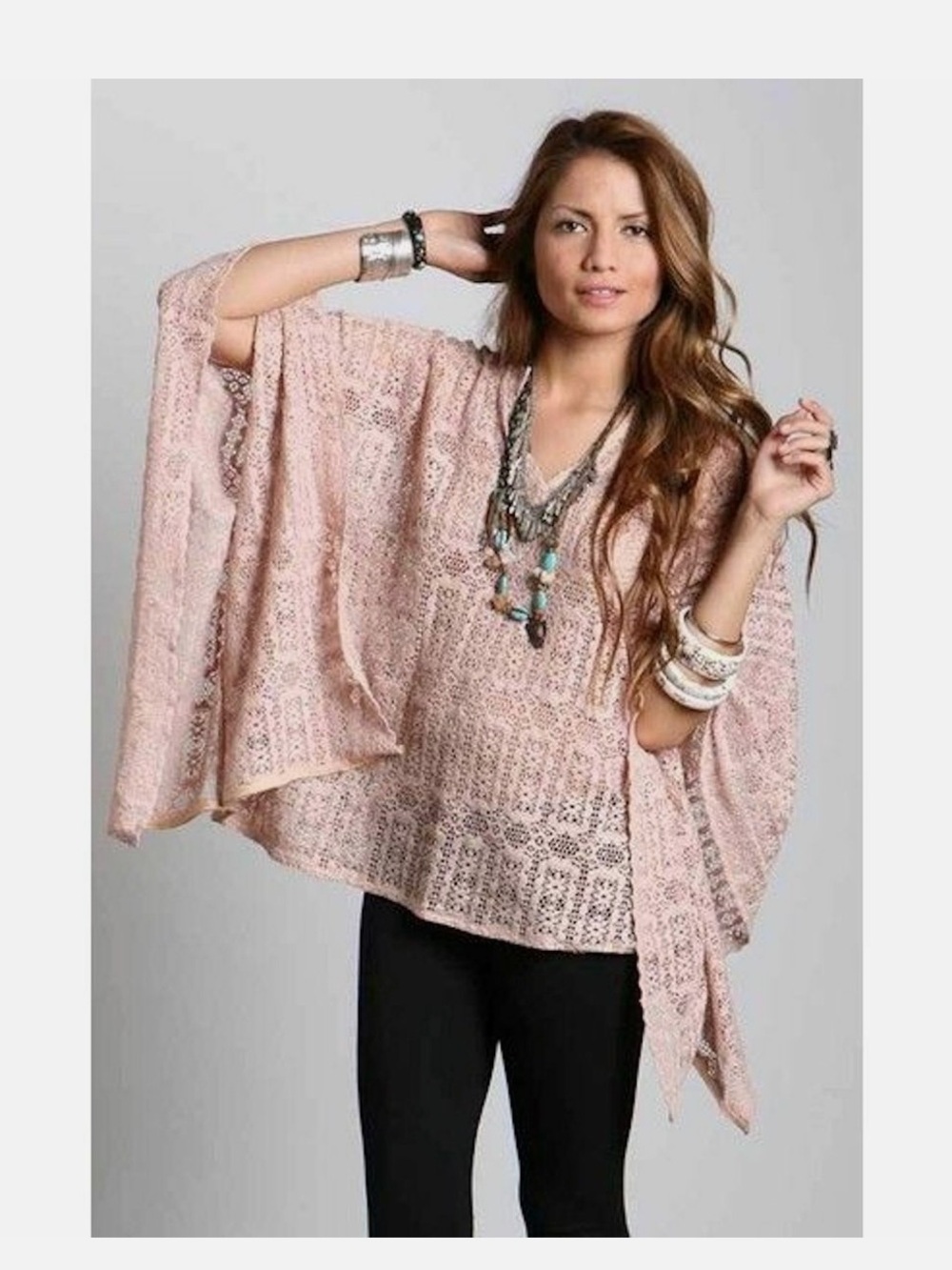 Jen's Pirate Booty French Lace Kaftan Tunic Sandy Og Lace ONE SIZE Cropped